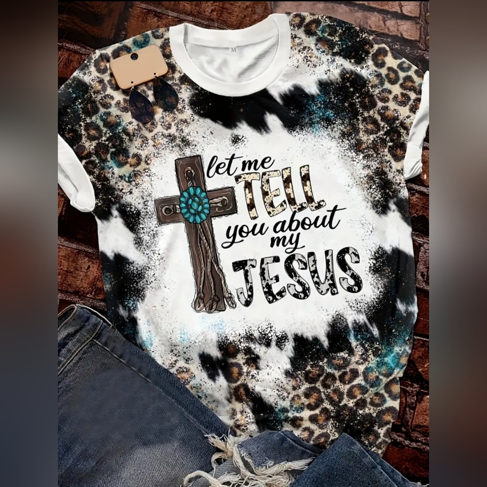 Women's Plus Let Me Tell You About My Jesus Short Sleeve T-shirt sz- XXL